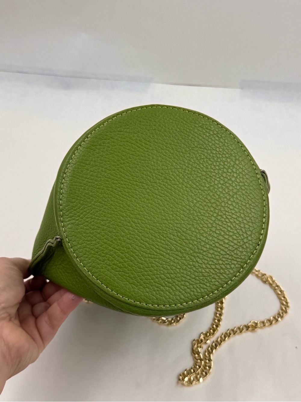 Anna Paola Gorgeous Green Leather Drawstring Bucket Bag, Made in Italy - Picture 7 of 16
